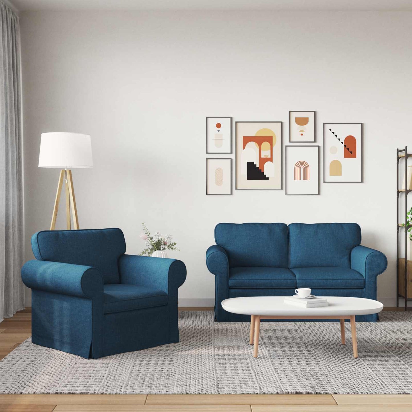 Sofa Set 2 pcs Blau 155 x 82 x 80 cm Stoff