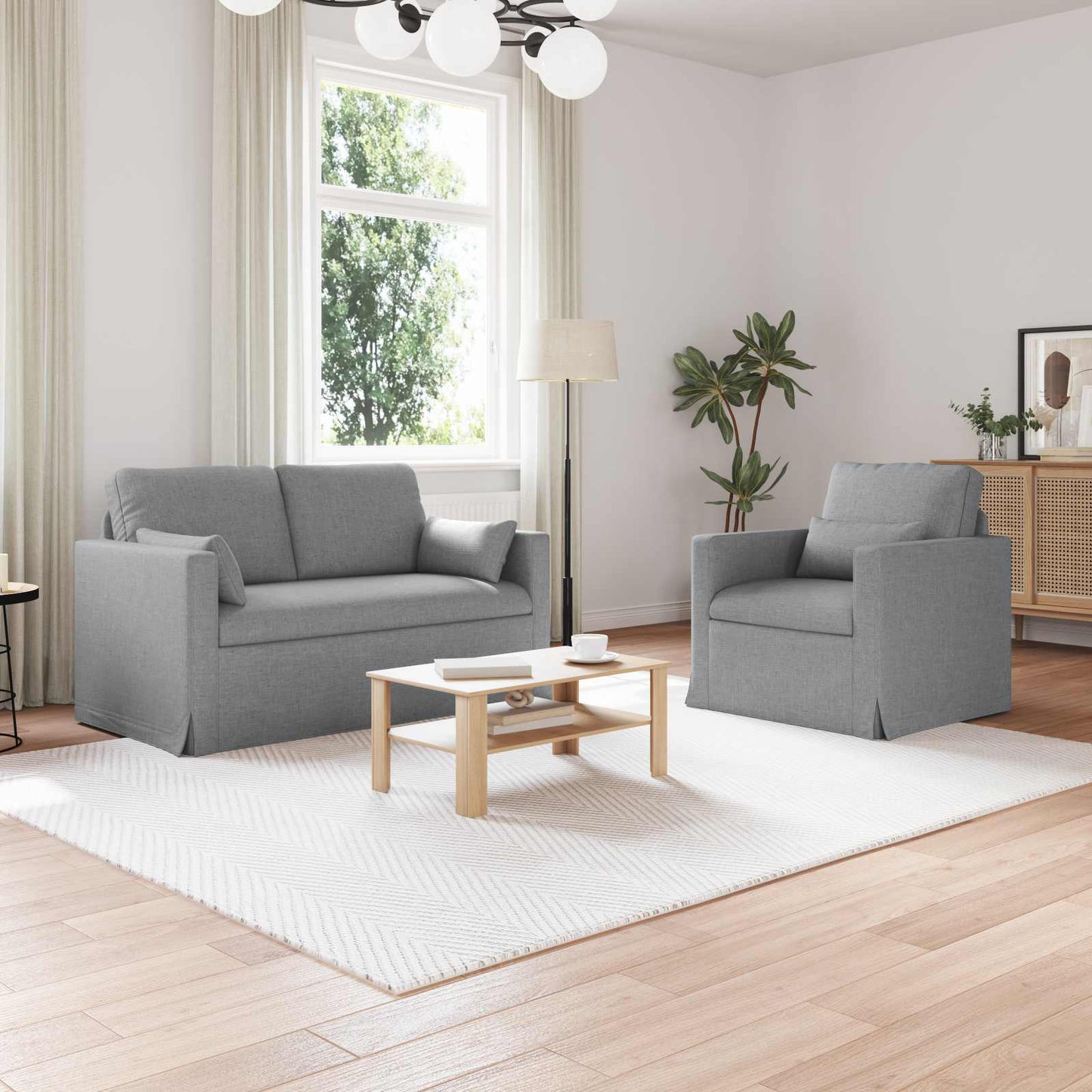 Sofa Set 2 pcs Hellgrau 139 x 78 x 80 cm Stoff