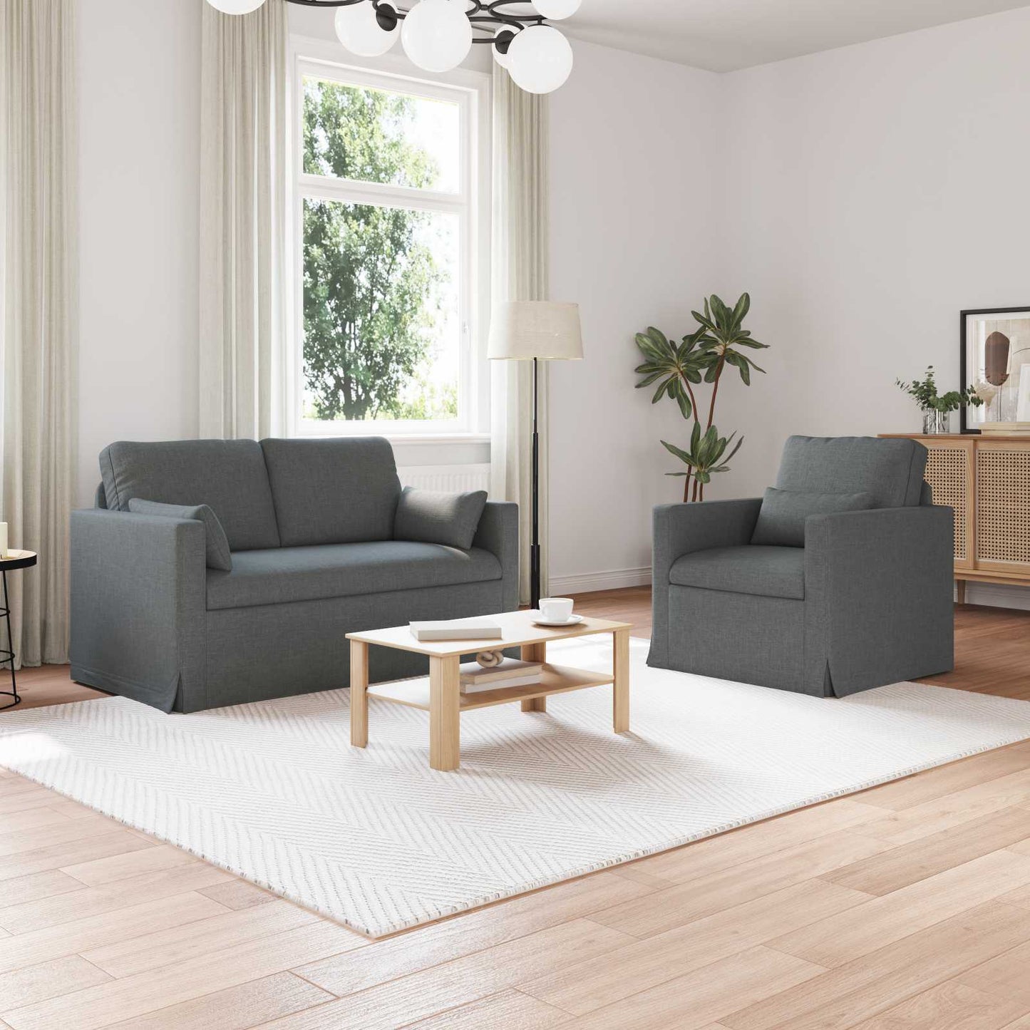 Sofa Set 2 pcs Dunkelgrau 139 x 78 x 80 cm Stoff