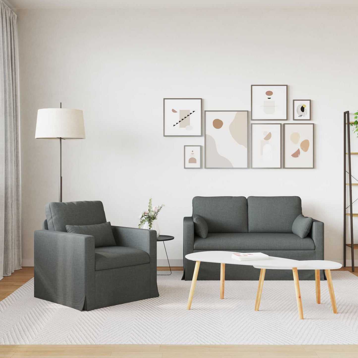 Sofa Set 2 pcs Dunkelgrau 139 x 78 x 80 cm Stoff