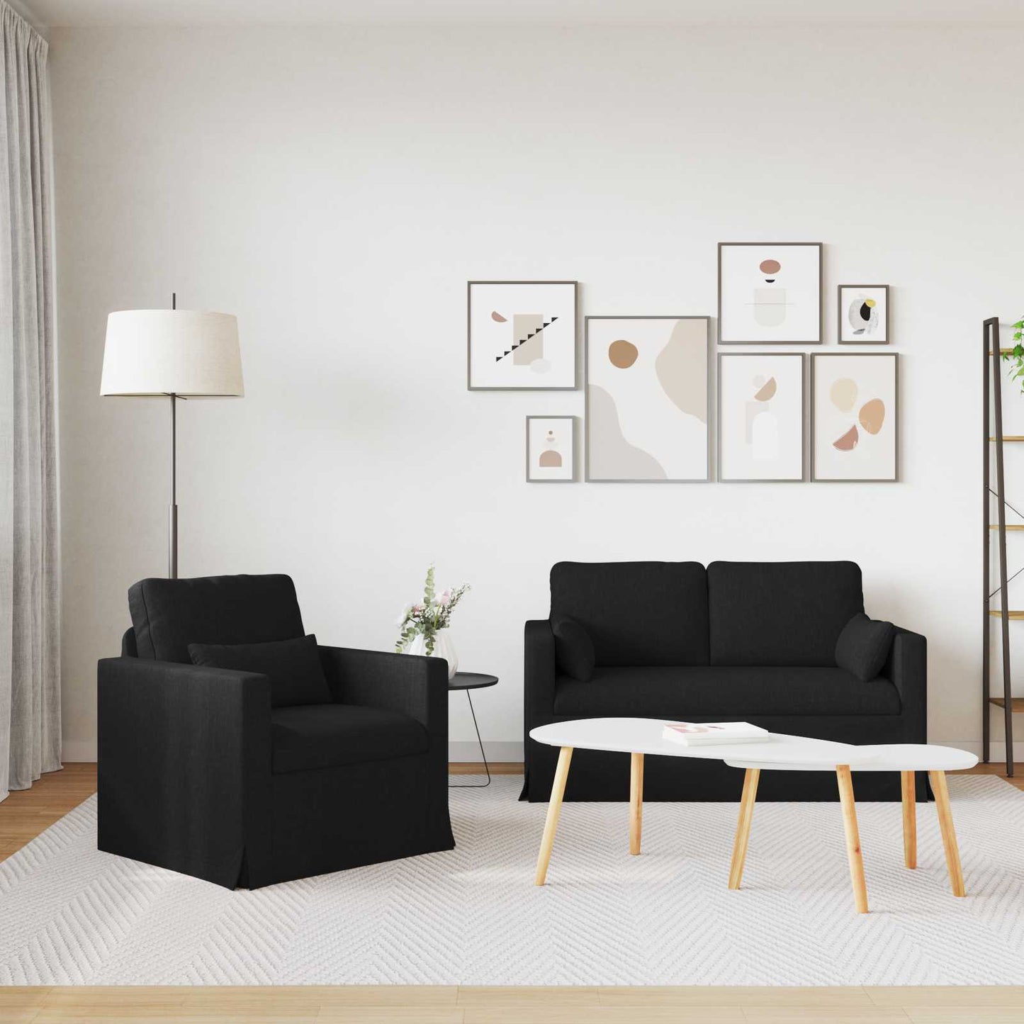 Sofa Set 2 pcs Schwarz 139 x 78 x 80 cm Stoff