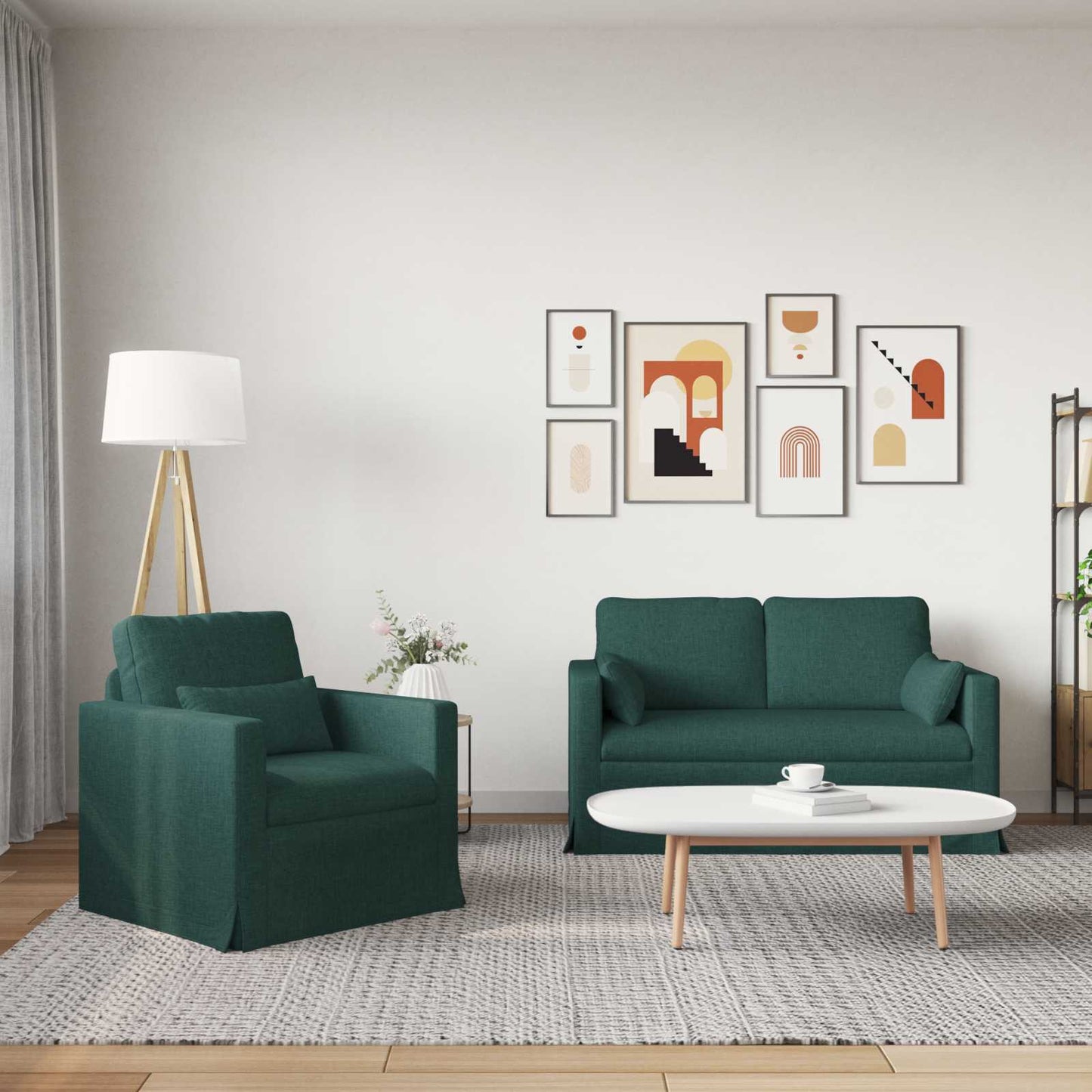 Sofa Set 2 pcs Dunkelgrün 139 x 78 x 80 cm Stoff