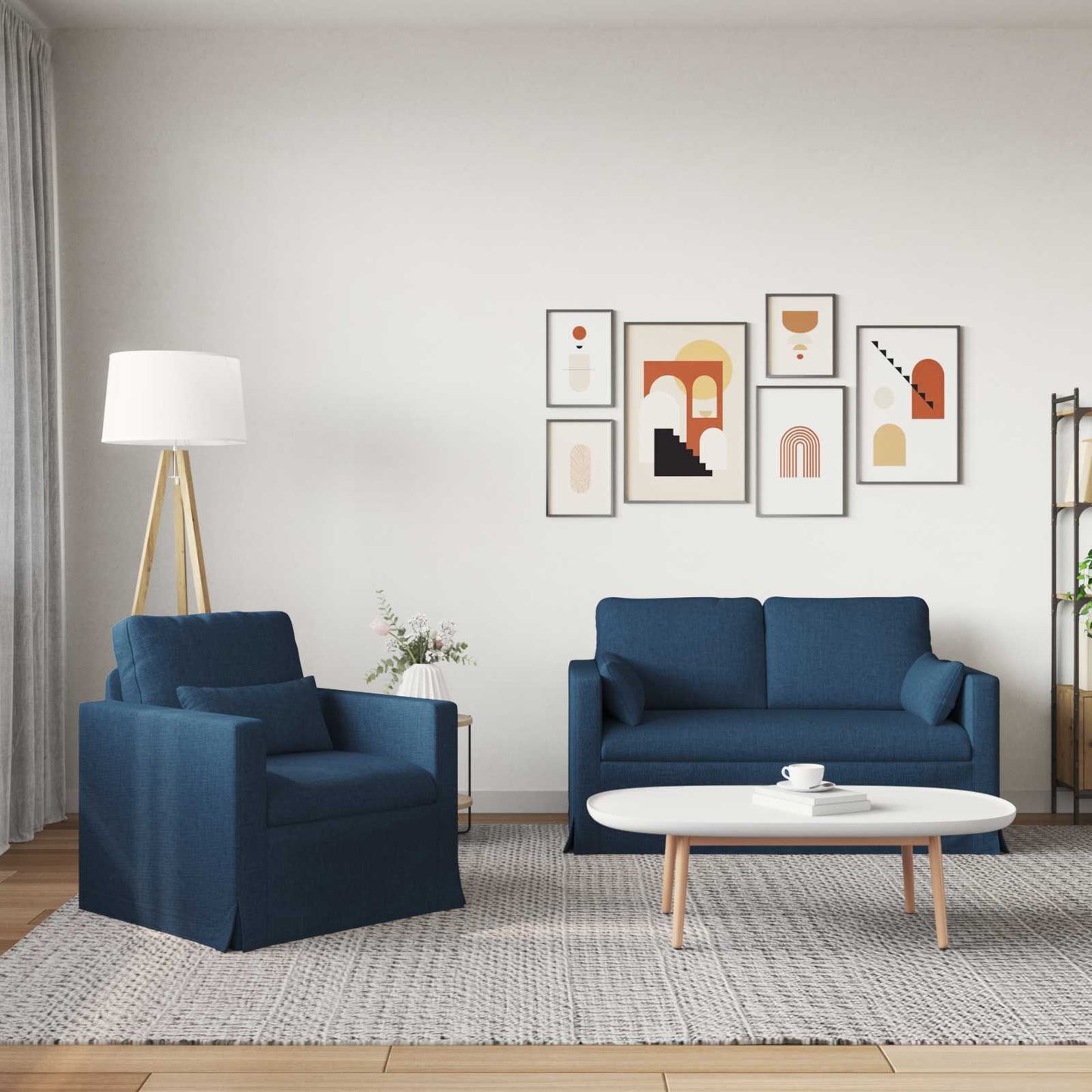 Sofa Set 2 pcs Blau 139 x 78 x 80 cm Stoff