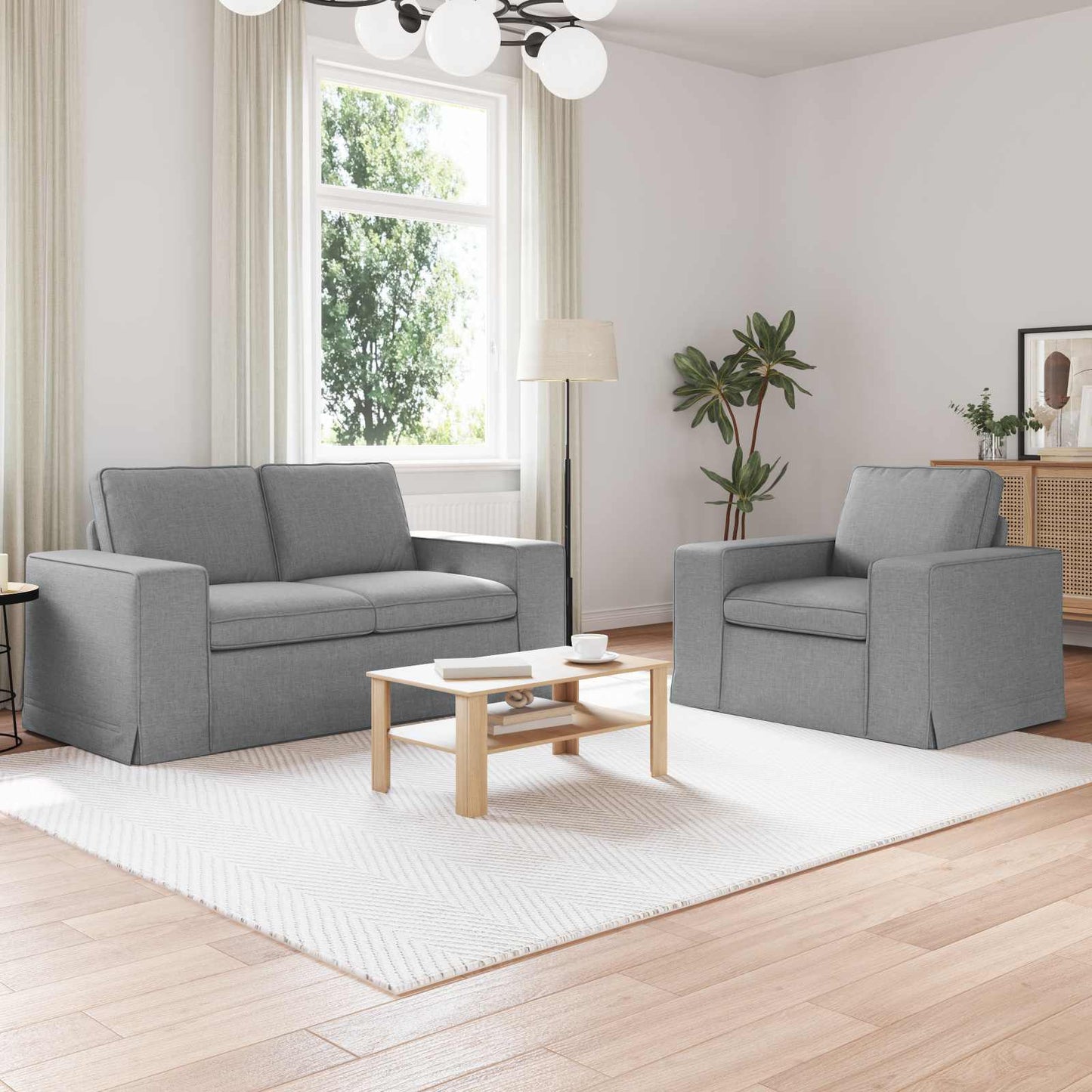 Sofa Set 2 pcs Hellgrau 162 x 80 x 82 cm Stoff