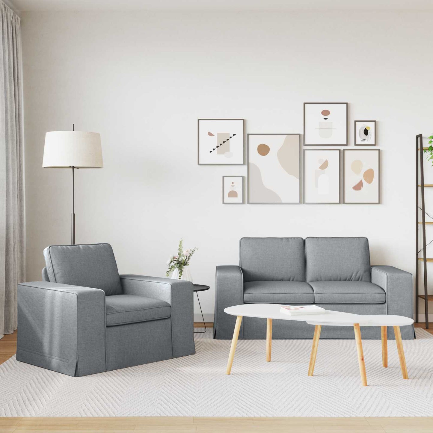 Sofa Set 2 pcs Hellgrau 162 x 80 x 82 cm Stoff