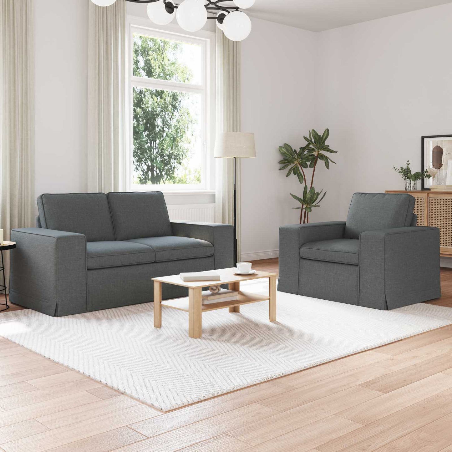 Sofa Set 2 pcs Dunkelgrau 162 x 80 x 82 cm Stoff