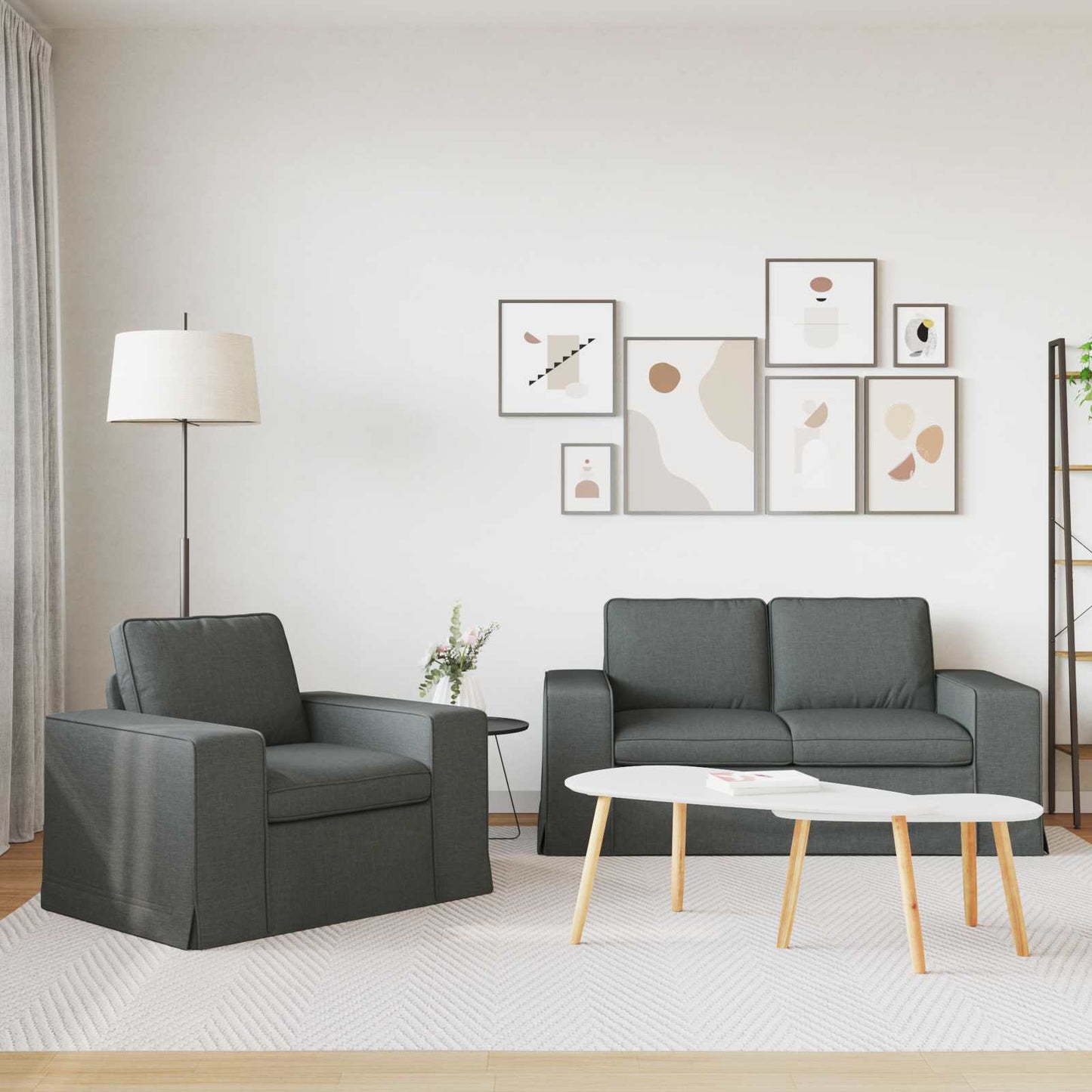 Sofa Set 2 pcs Dunkelgrau 162 x 80 x 82 cm Stoff