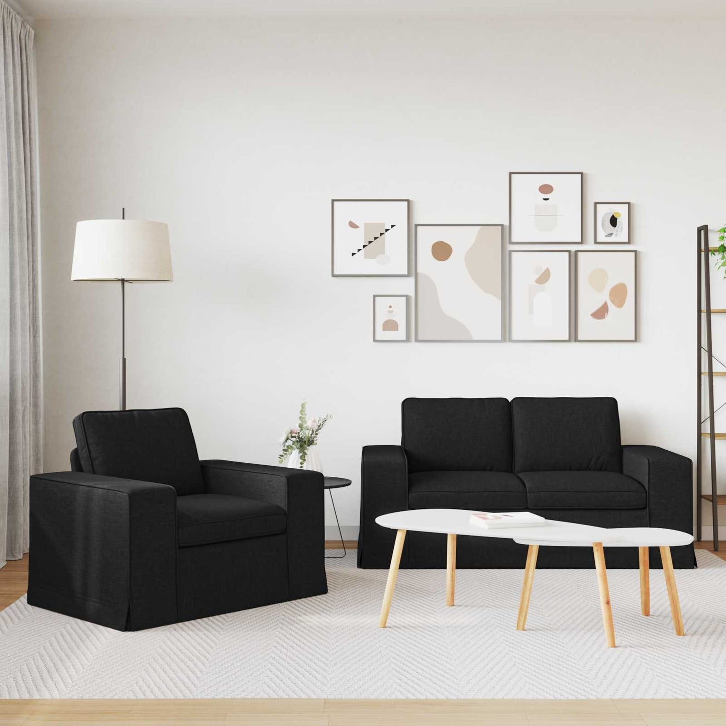 Sofa Set 2 pcs Schwarz 162 x 80 x 82 cm Stoff
