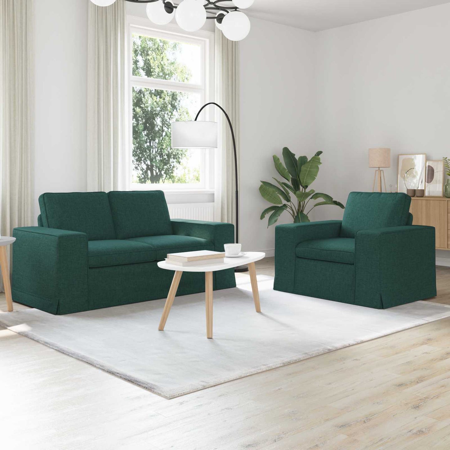 Sofa Set 2 pcs Dunkelgrün 162 x 80 x 82 cm Stoff