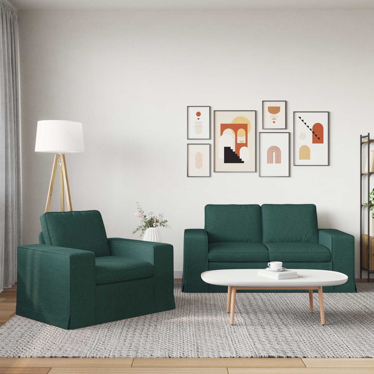 Sofa Set 2 pcs Dunkelgrün 162 x 80 x 82 cm Stoff