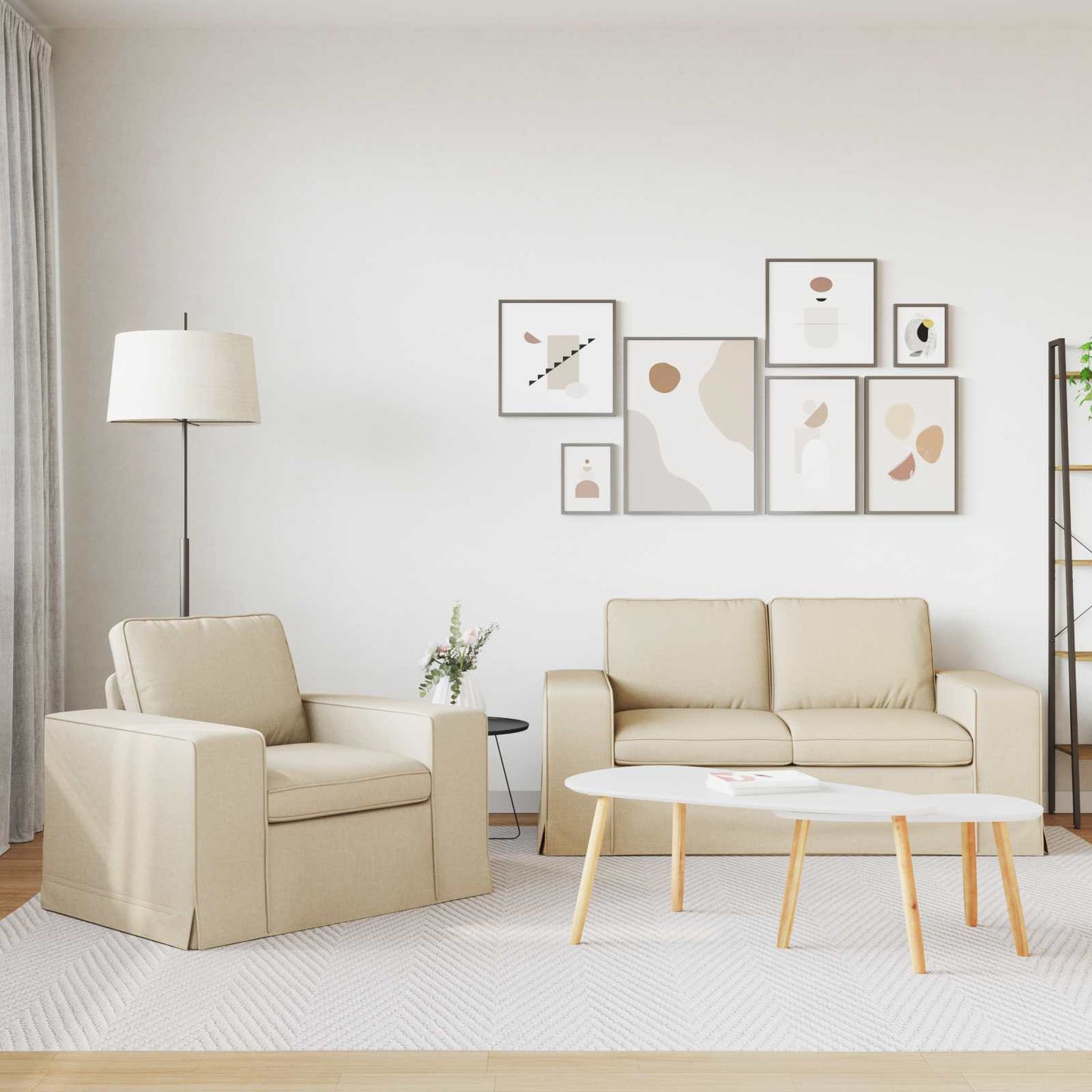 Sofa Set 2 pcs Creme 162 x 80 x 82 cm Stoff
