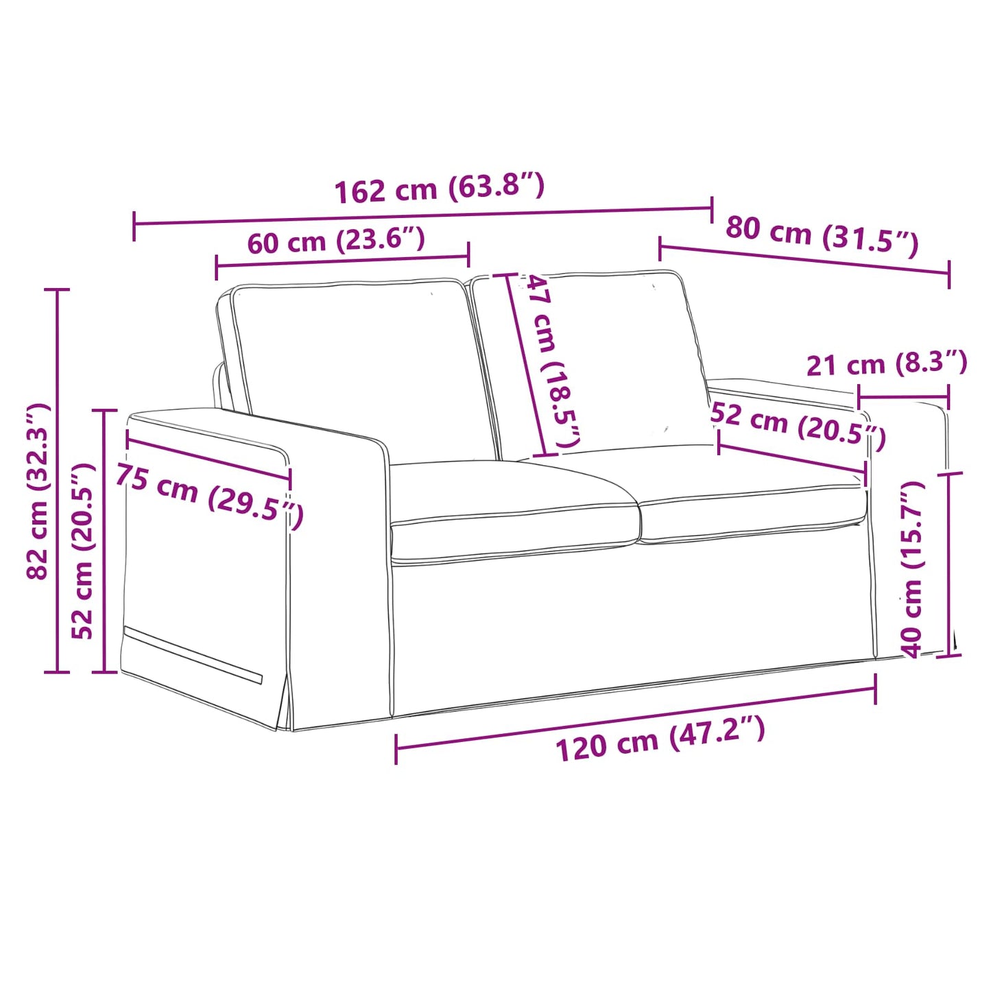 Sofa Set 2 pcs Creme 162 x 80 x 82 cm Stoff