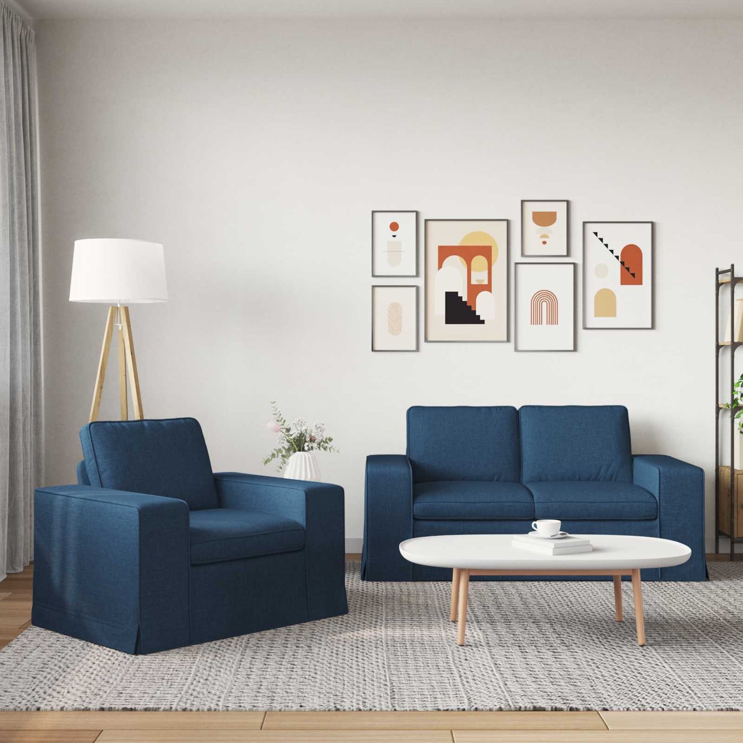 Sofa Set 2 pcs Blau 162 x 80 x 82 cm Stoff