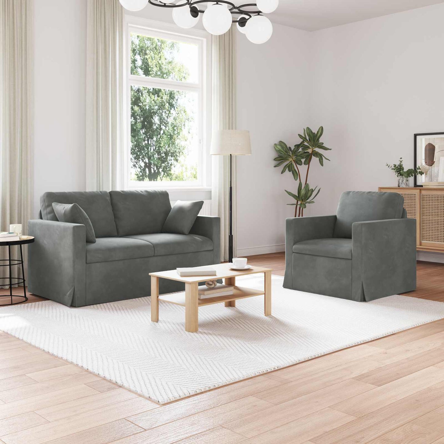 Sofa Set 2 pcs Dunkelgrau 138 x 78 x 80 cm Samt