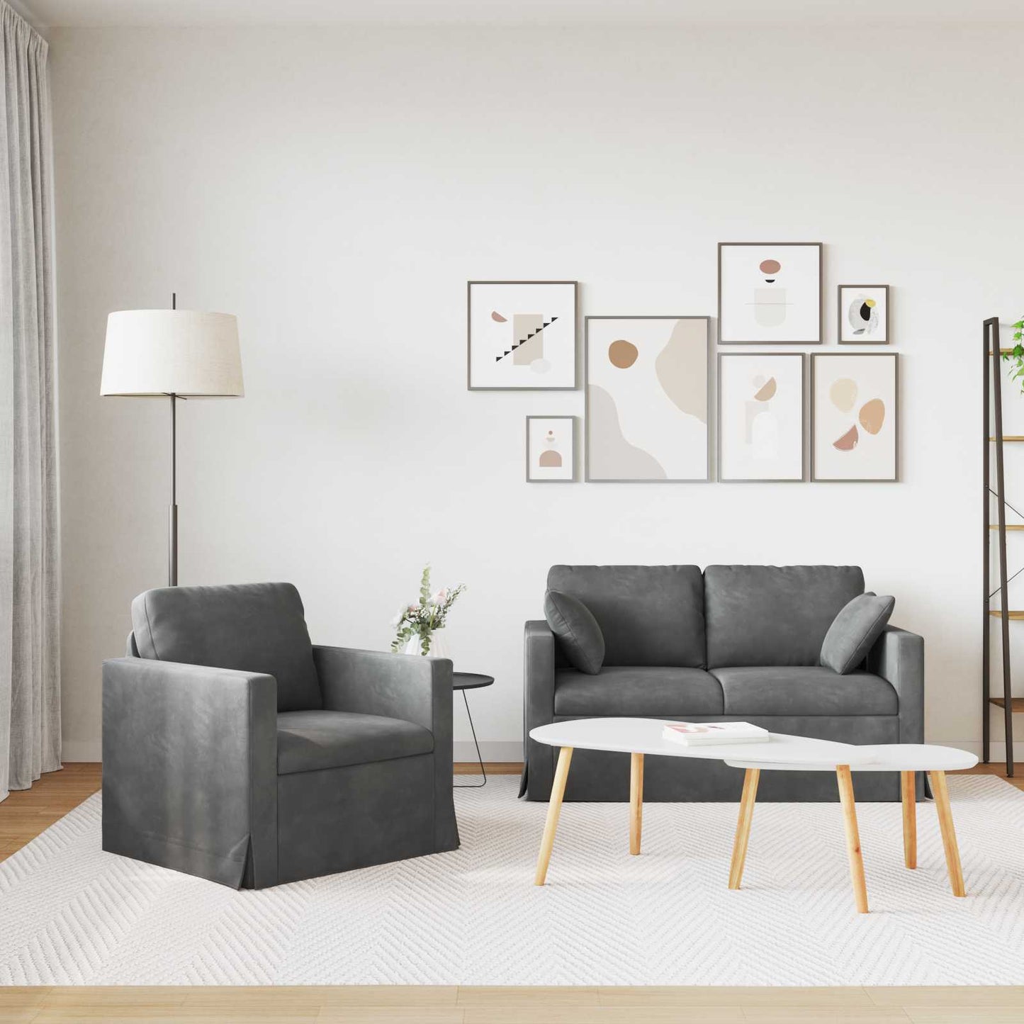 Sofa Set 2 pcs Dunkelgrau 138 x 78 x 80 cm Samt