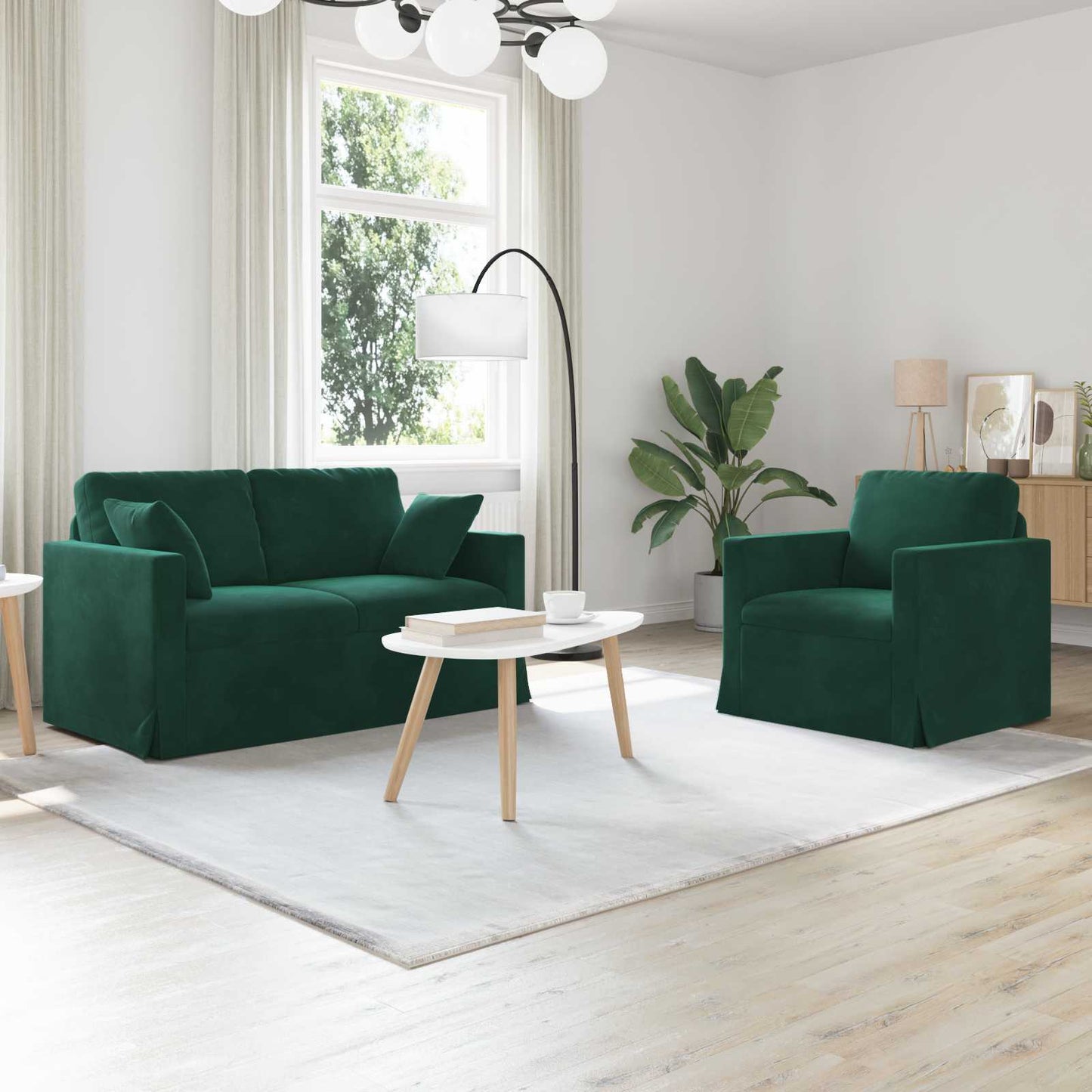 Sofa Set 2 pcs Dunkelgrün 138 x 78 x 80 cm Samt