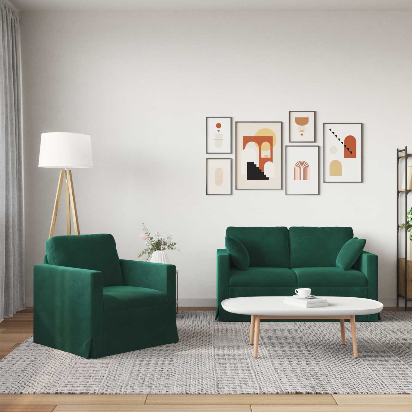 Sofa Set 2 pcs Dunkelgrün 138 x 78 x 80 cm Samt