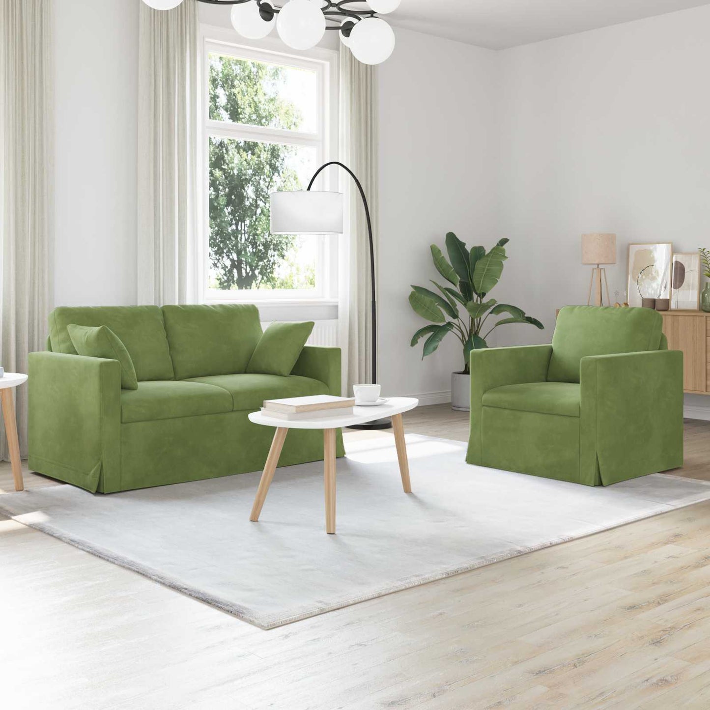 Sofa Set 2 pcs Hellgrün 138 x 78 x 80 cm Samt