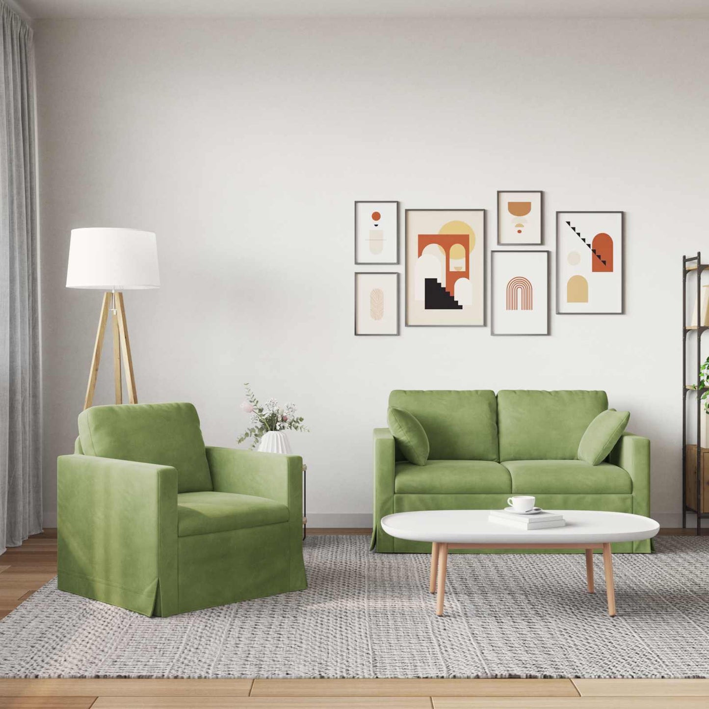 Sofa Set 2 pcs Hellgrün 138 x 78 x 80 cm Samt