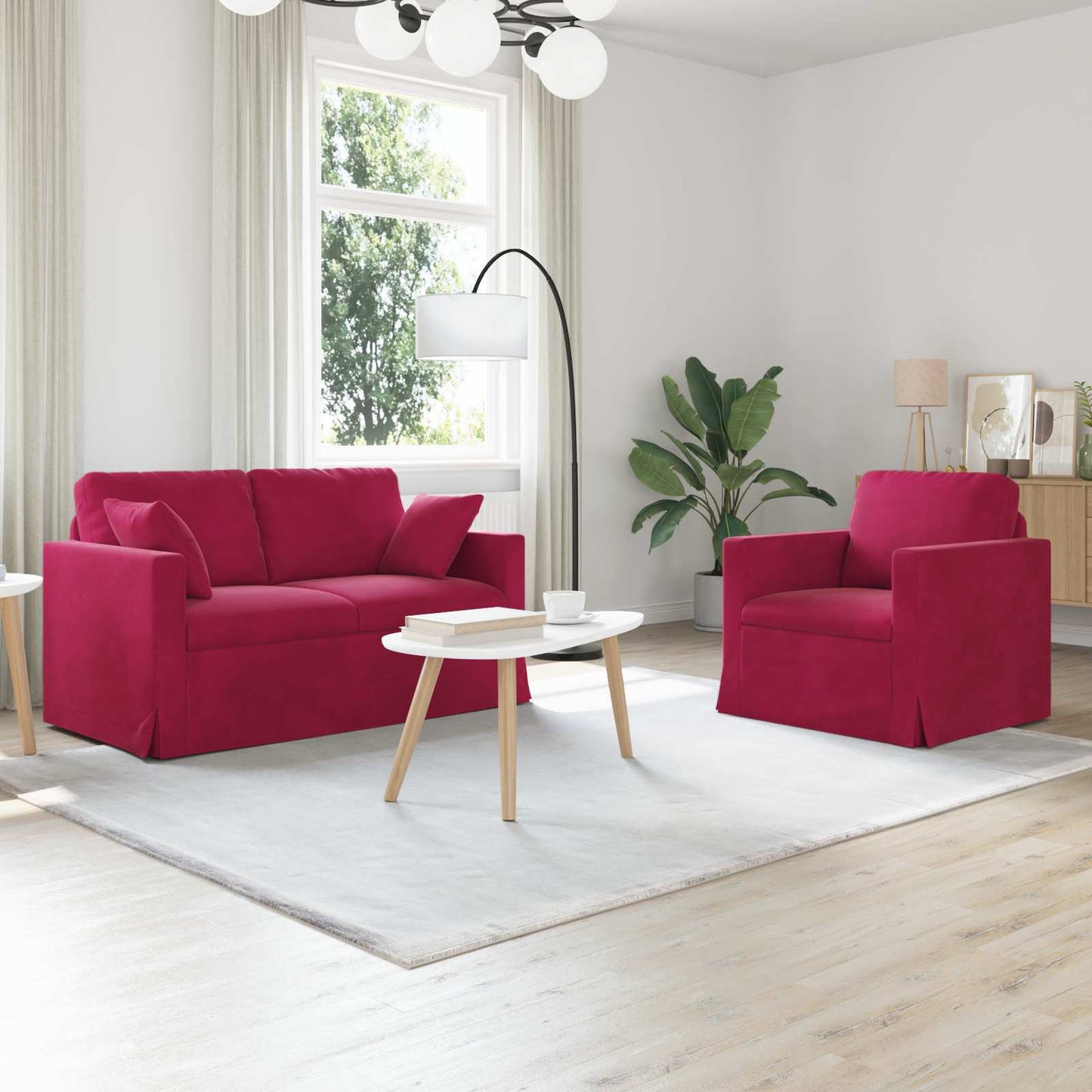 Sofa Set 2 pcs Weinrot 138 x 78 x 80 cm Samt