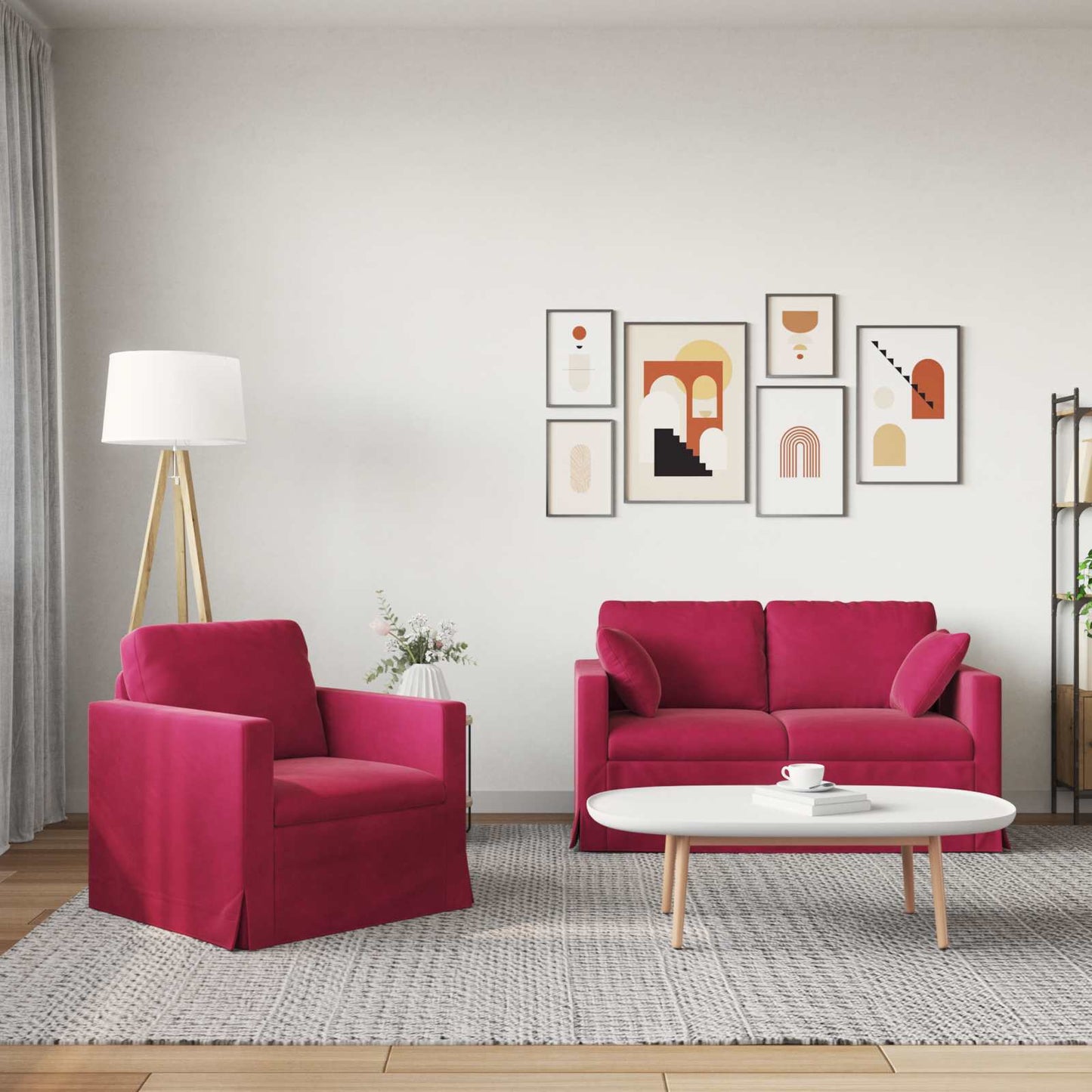 Sofa Set 2 pcs Weinrot 138 x 78 x 80 cm Samt