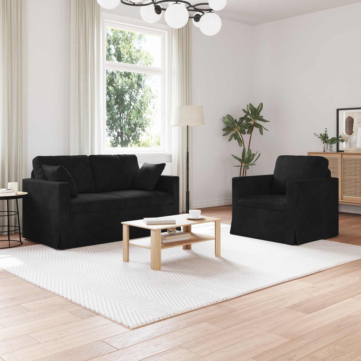 Sofa Set 2 pcs Schwarz 138 x 78 x 80 cm Samt