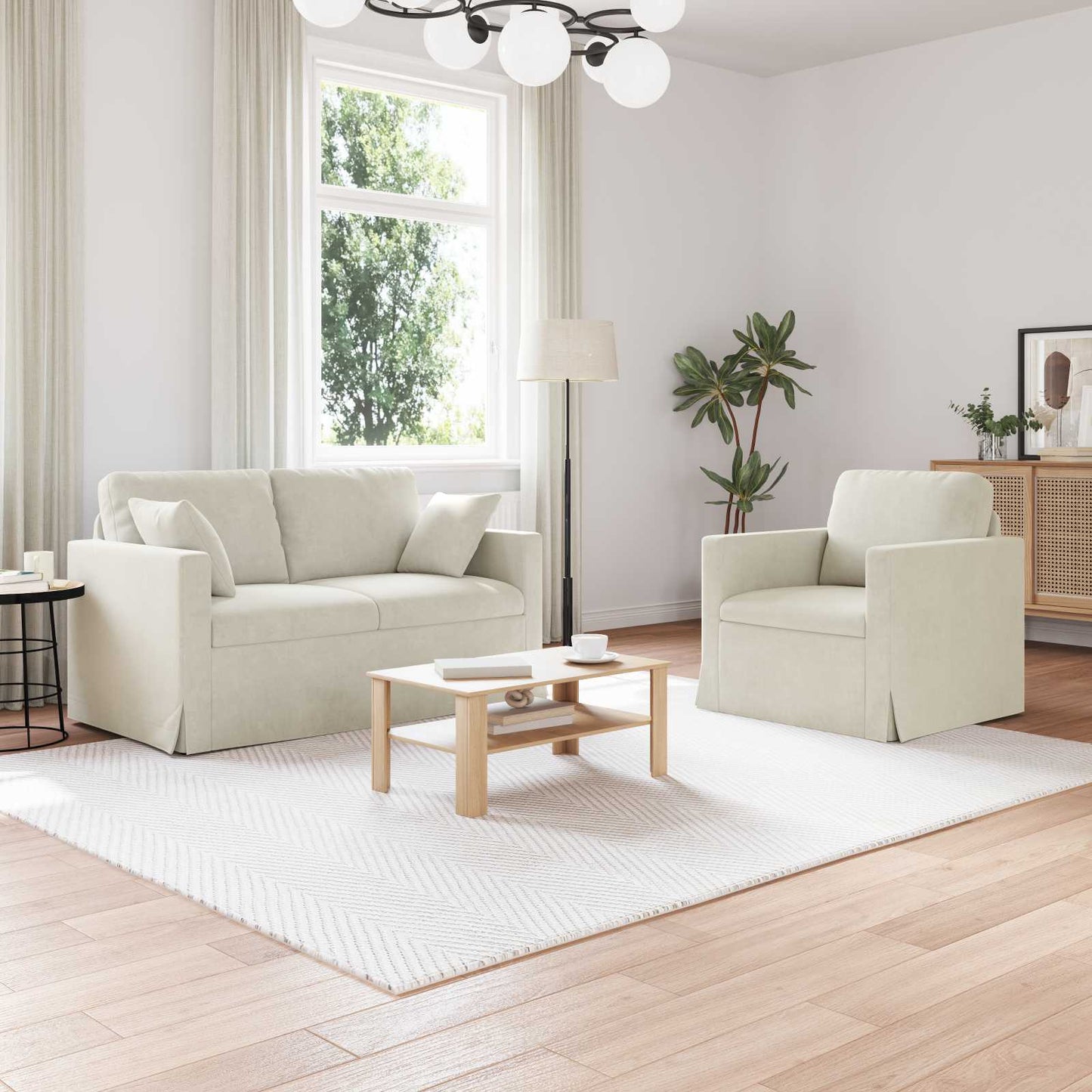 Sofa Set 2 pcs Creme 138 x 78 x 80 cm Samt