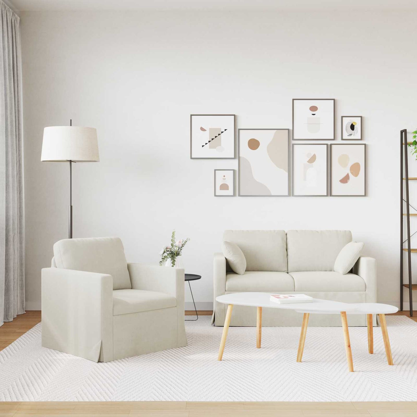 Sofa Set 2 pcs Creme 138 x 78 x 80 cm Samt