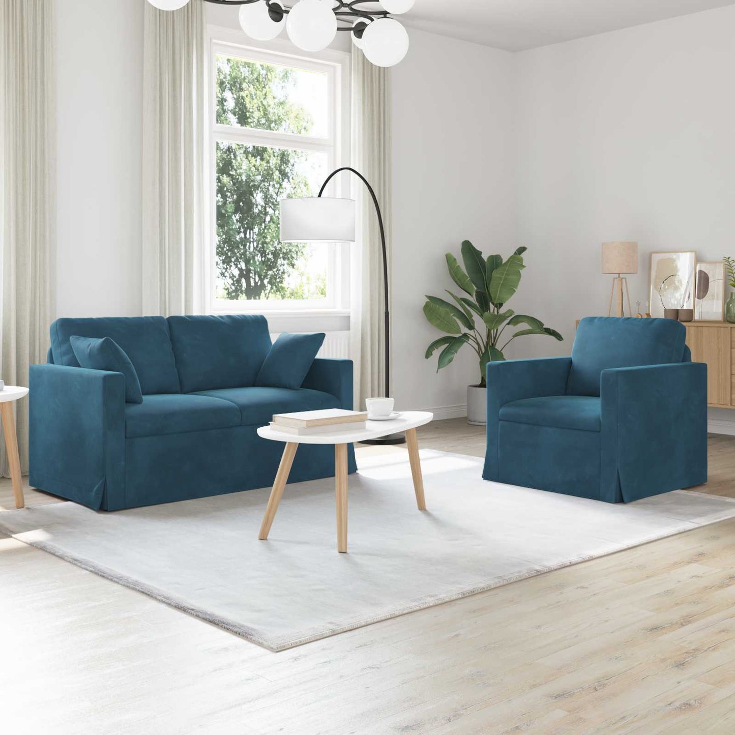 Sofa Set 2 pcs Blau 138 x 78 x 80 cm Samt