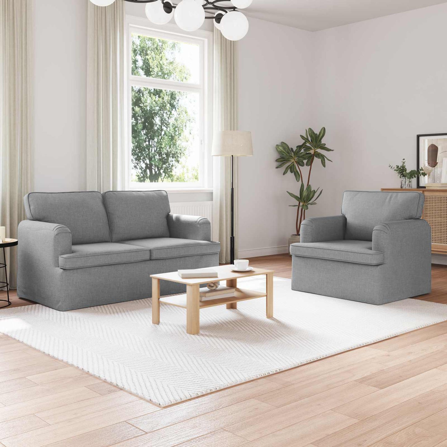 Sofa Set 2 pcs Hellgrau 144 x 80 x 85 cm Stoff