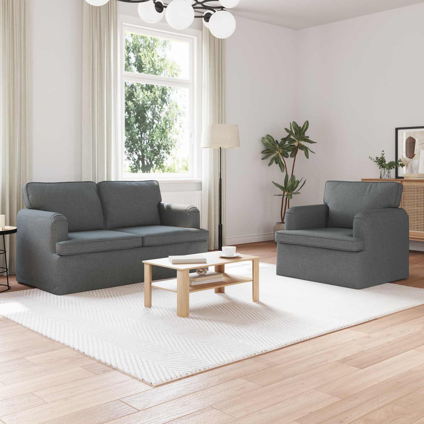 Sofa Set 2 pcs Dunkelgrau 144 x 80 x 85 cm Stoff