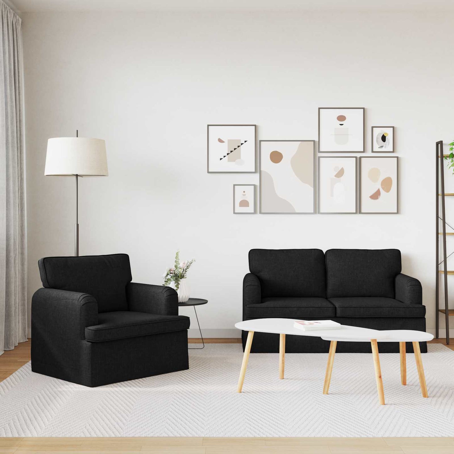 Sofa Set 2 pcs Schwarz 144 x 80 x 85 cm Stoff