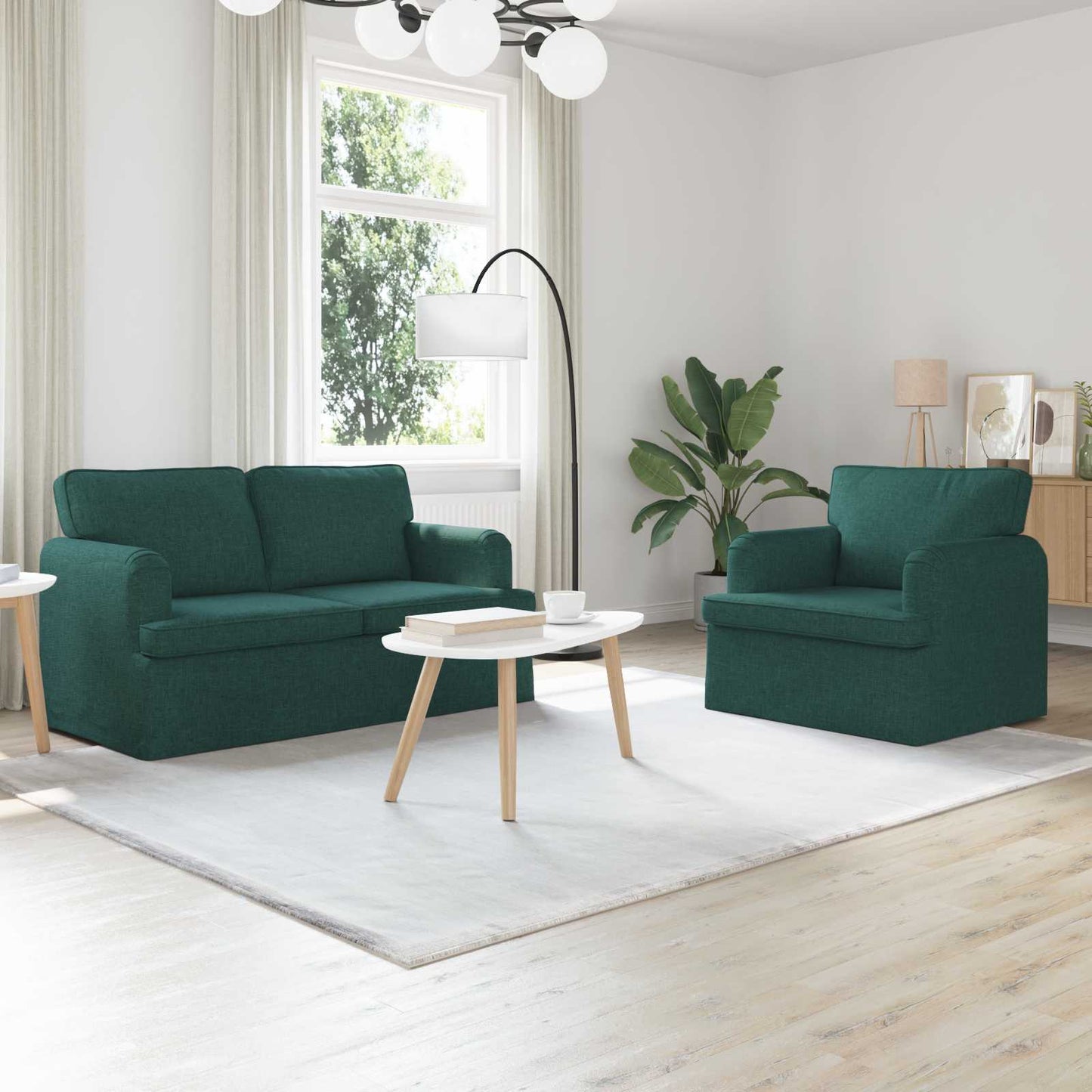 Sofa Set 2 pcs Dunkelgrün 144 x 80 x 85 cm Stoff