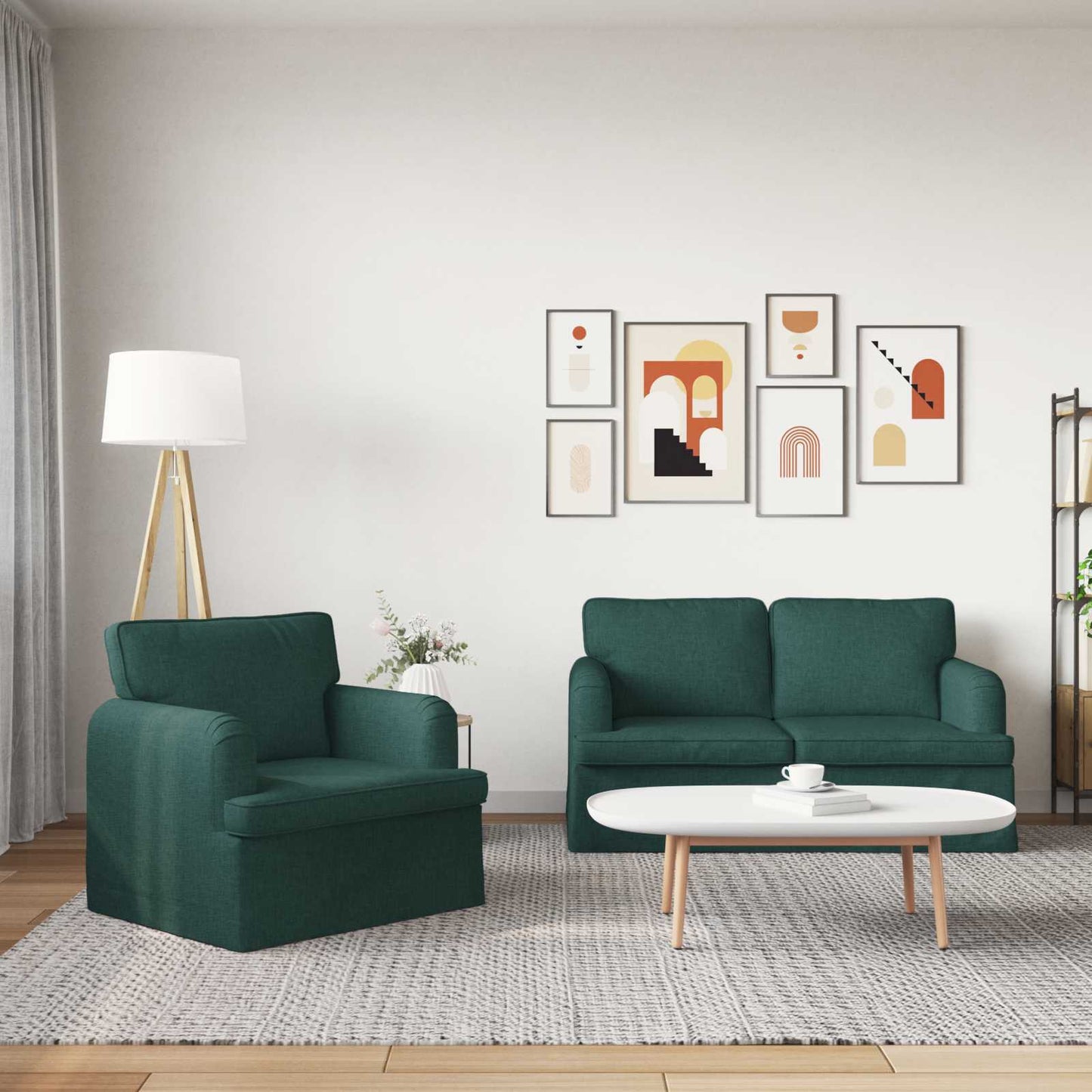 Sofa Set 2 pcs Dunkelgrün 144 x 80 x 85 cm Stoff