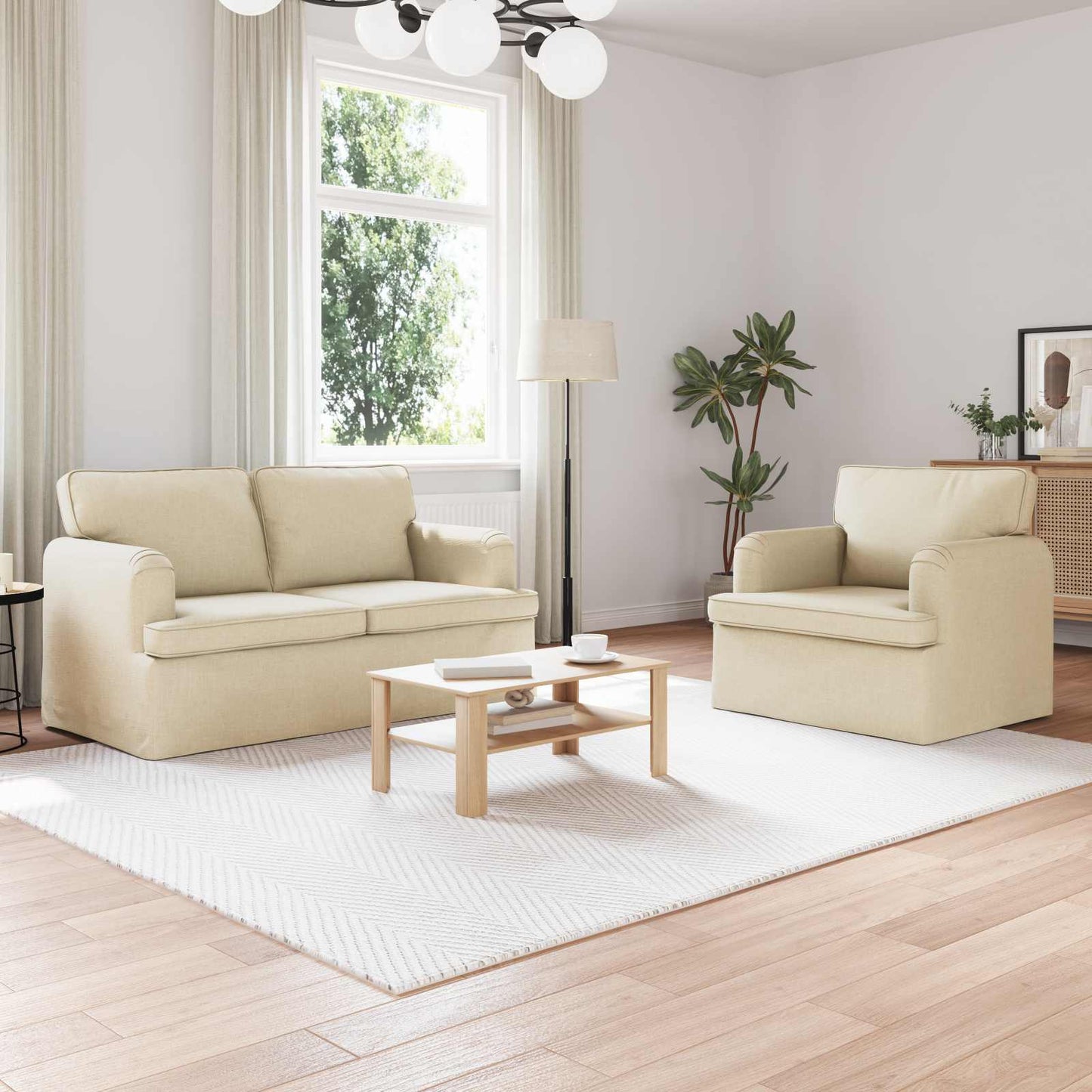 Sofa Set 2 pcs Creme 144 x 80 x 85 cm Stoff