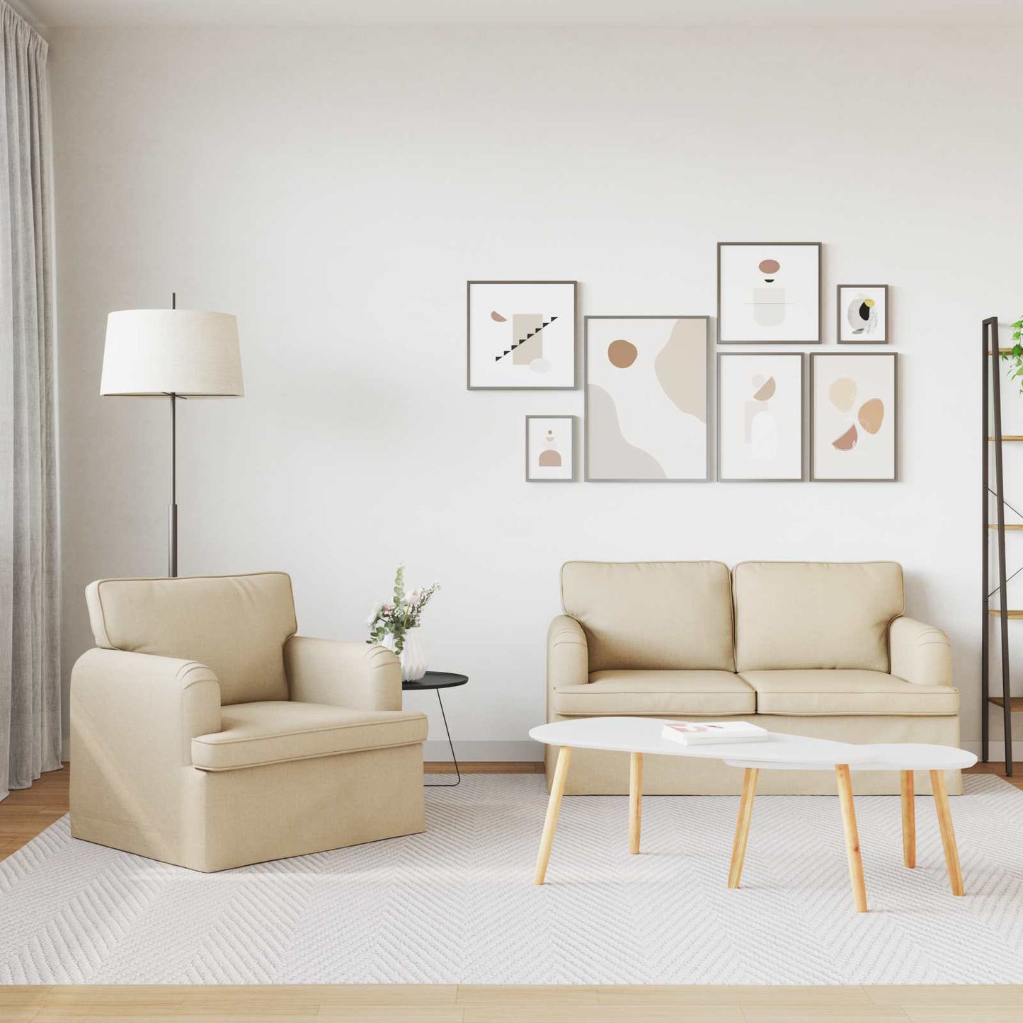 Sofa Set 2 pcs Creme 144 x 80 x 85 cm Stoff