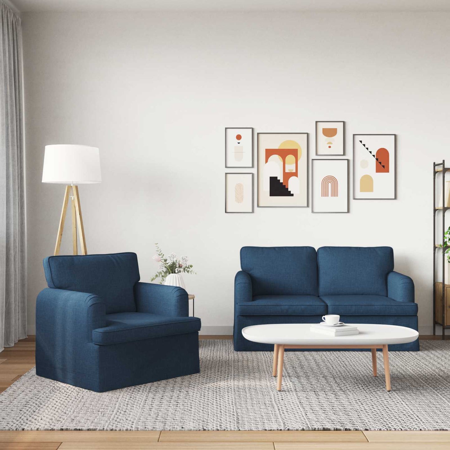 Sofa Set 2 pcs Blau 144 x 80 x 85 cm Stoff