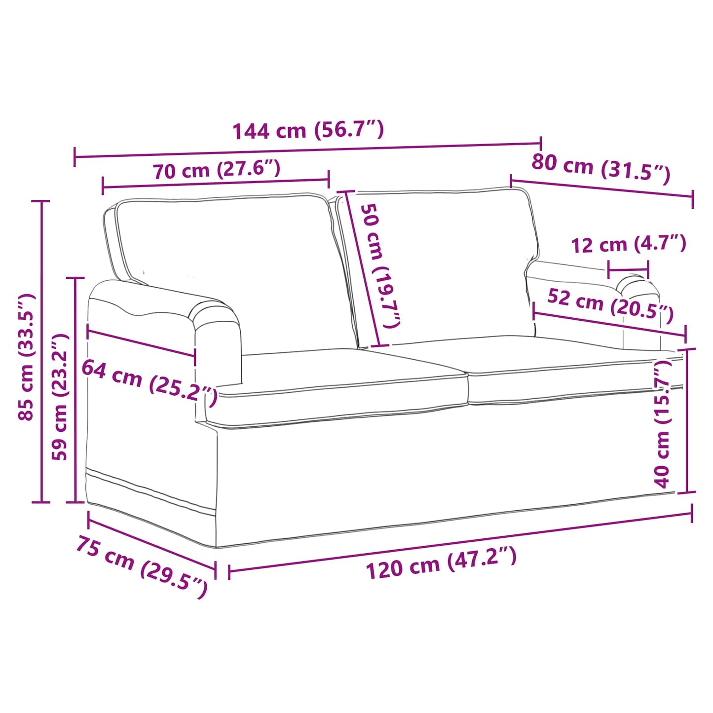 Sofa Set 2 pcs Blau 144 x 80 x 85 cm Stoff