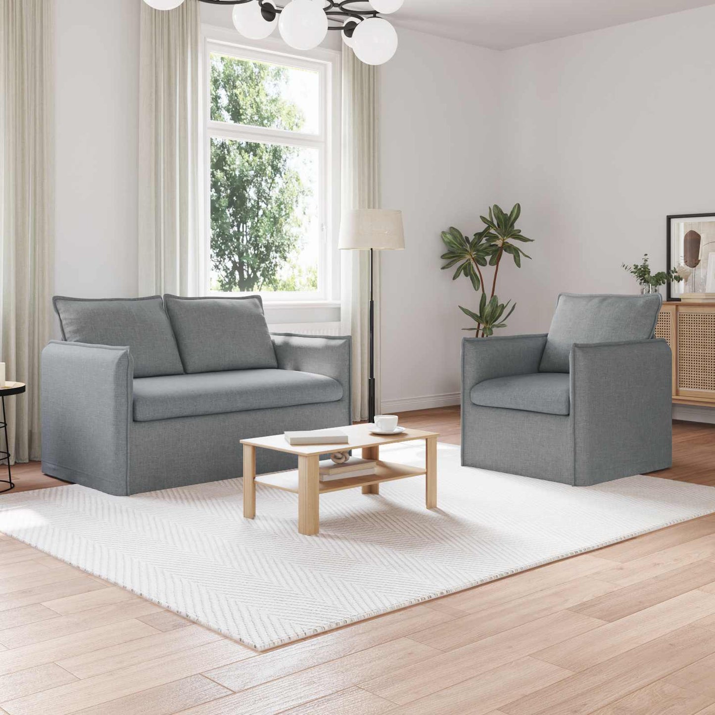 Sofa Set 2 pcs Hellgrau 136 x 82 x 85 cm Stoff
