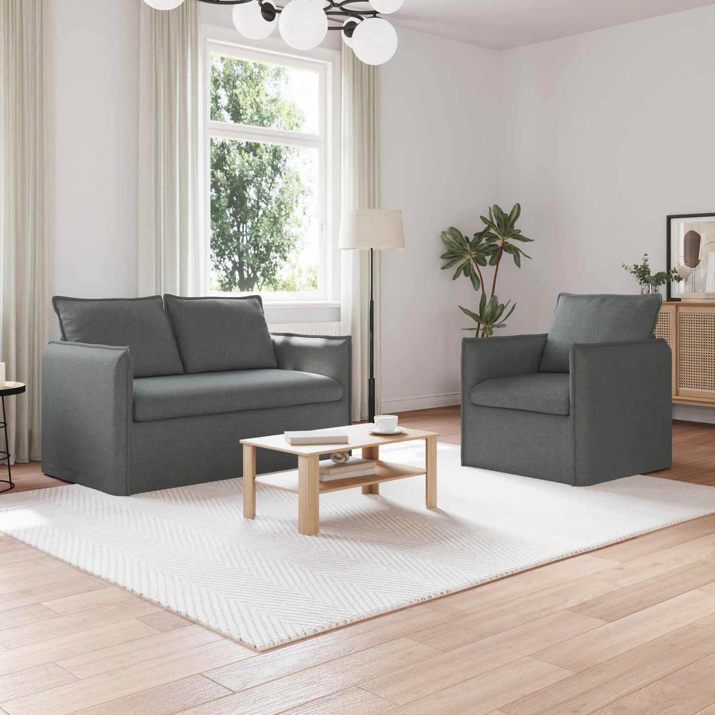 Sofa Set 2 pcs Dunkelgrau 136 x 82 x 85 cm Stoff