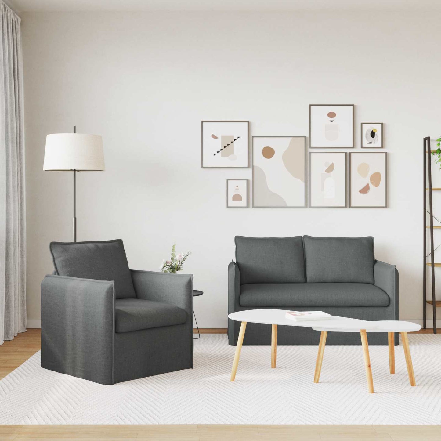 Sofa Set 2 pcs Dunkelgrau 136 x 82 x 85 cm Stoff