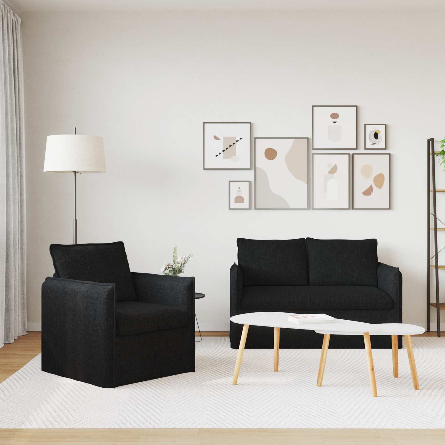 Sofa Set 2 pcs Schwarz 136 x 82 x 85 cm Stoff