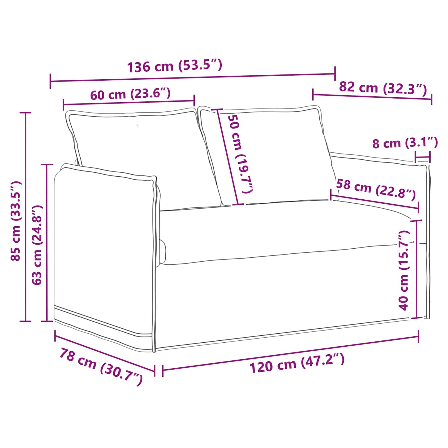 Sofa Set 2 pcs Schwarz 136 x 82 x 85 cm Stoff