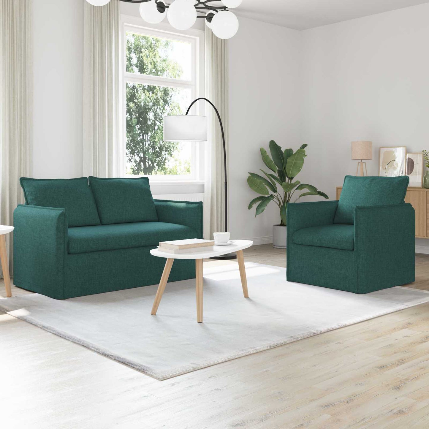 Sofa Set 2 pcs Dunkelgrün 136 x 82 x 85 cm Stoff