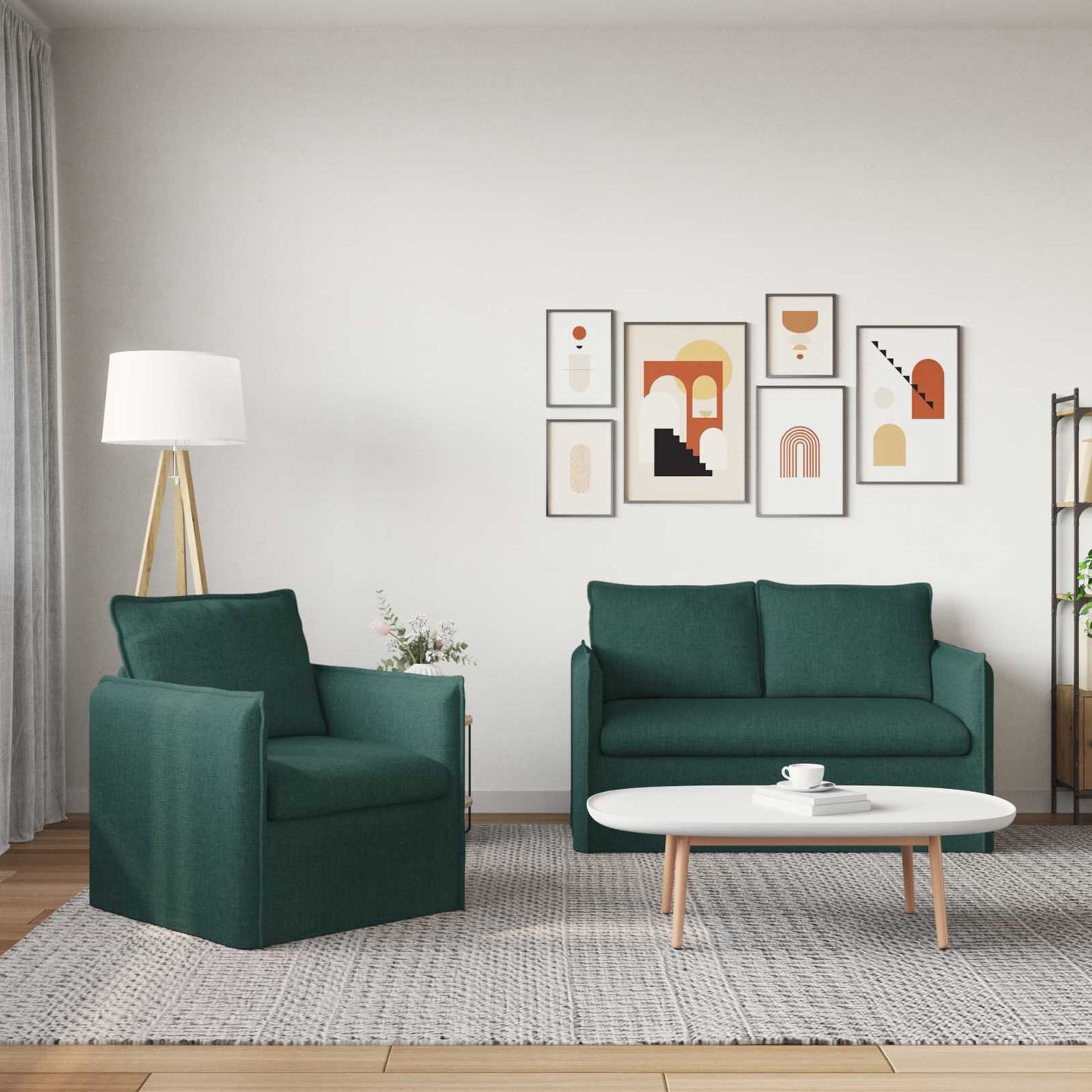 Sofa Set 2 pcs Dunkelgrün 136 x 82 x 85 cm Stoff
