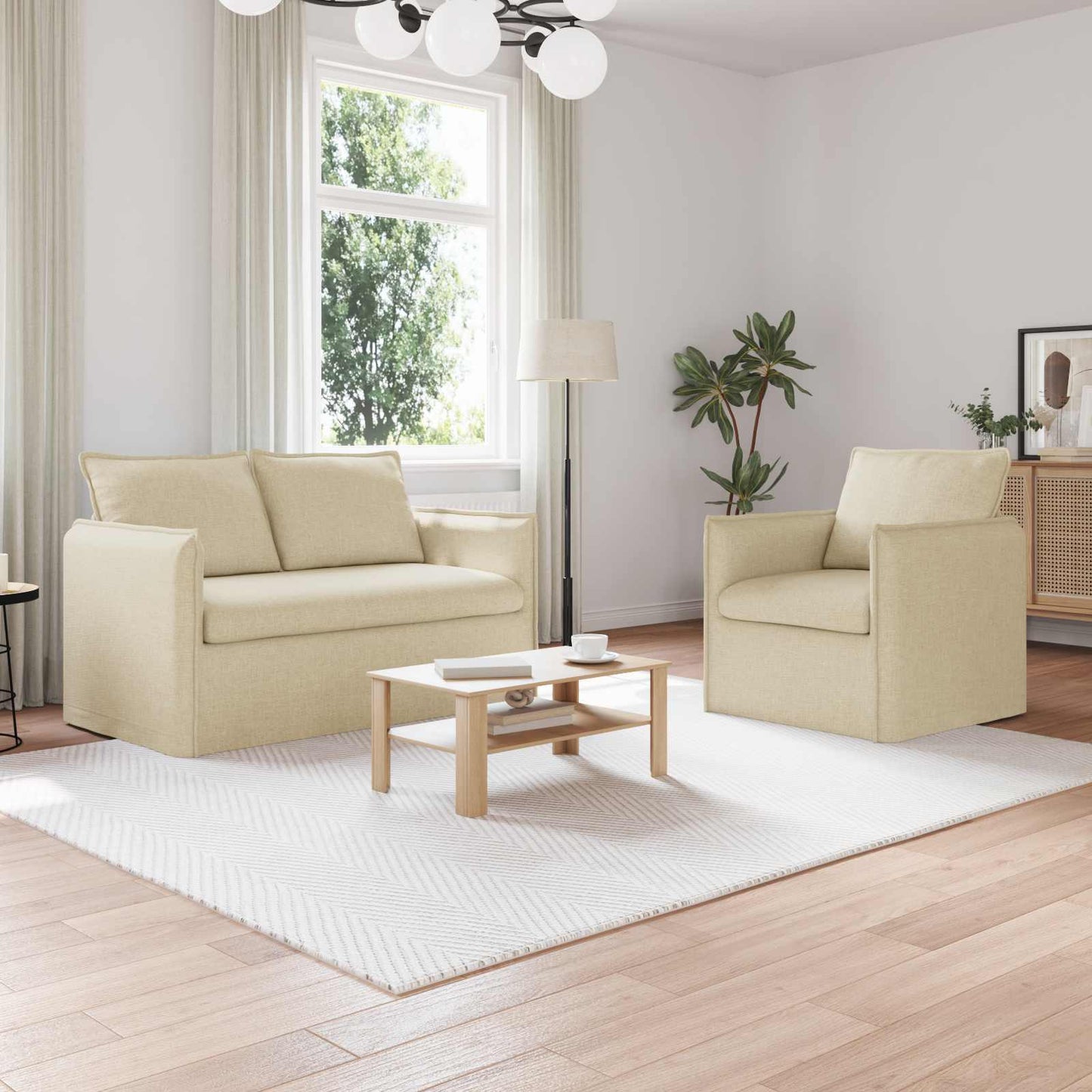 Sofa Set 2 pcs Creme 136 x 82 x 85 cm Stoff