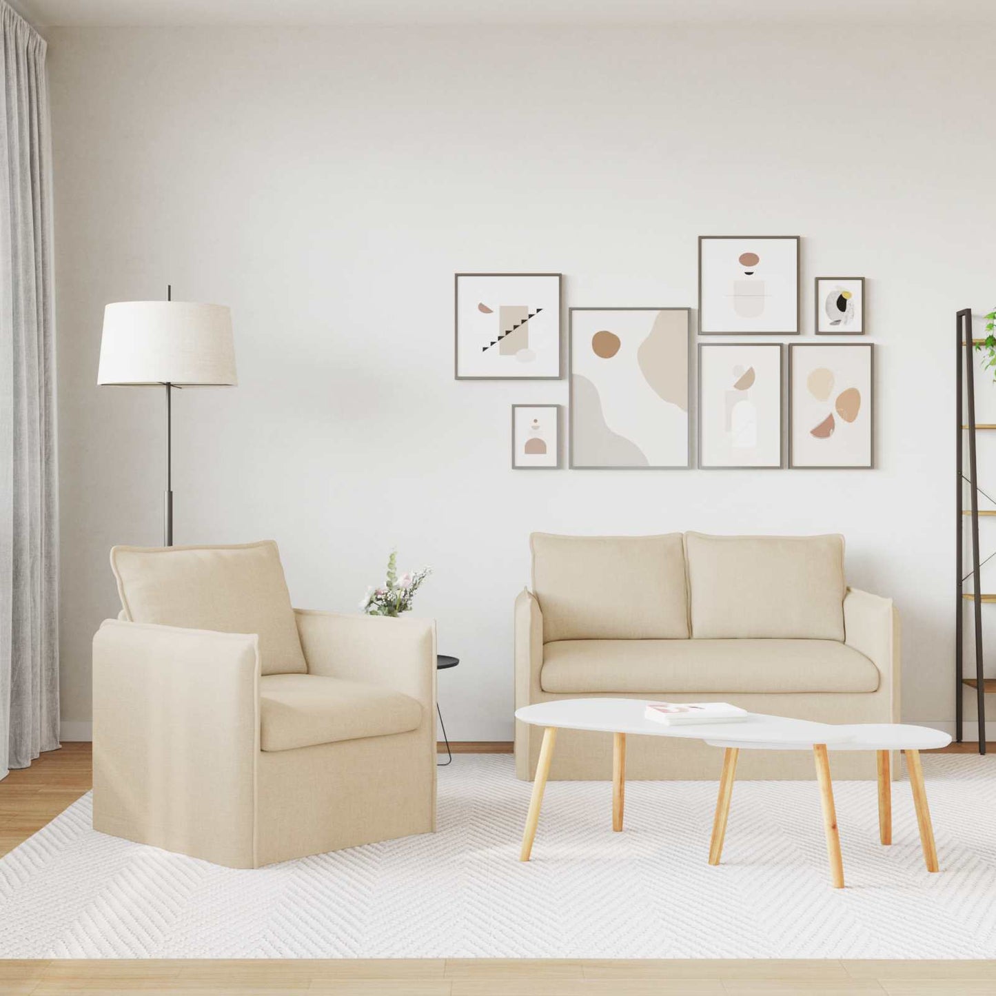 Sofa Set 2 pcs Creme 136 x 82 x 85 cm Stoff