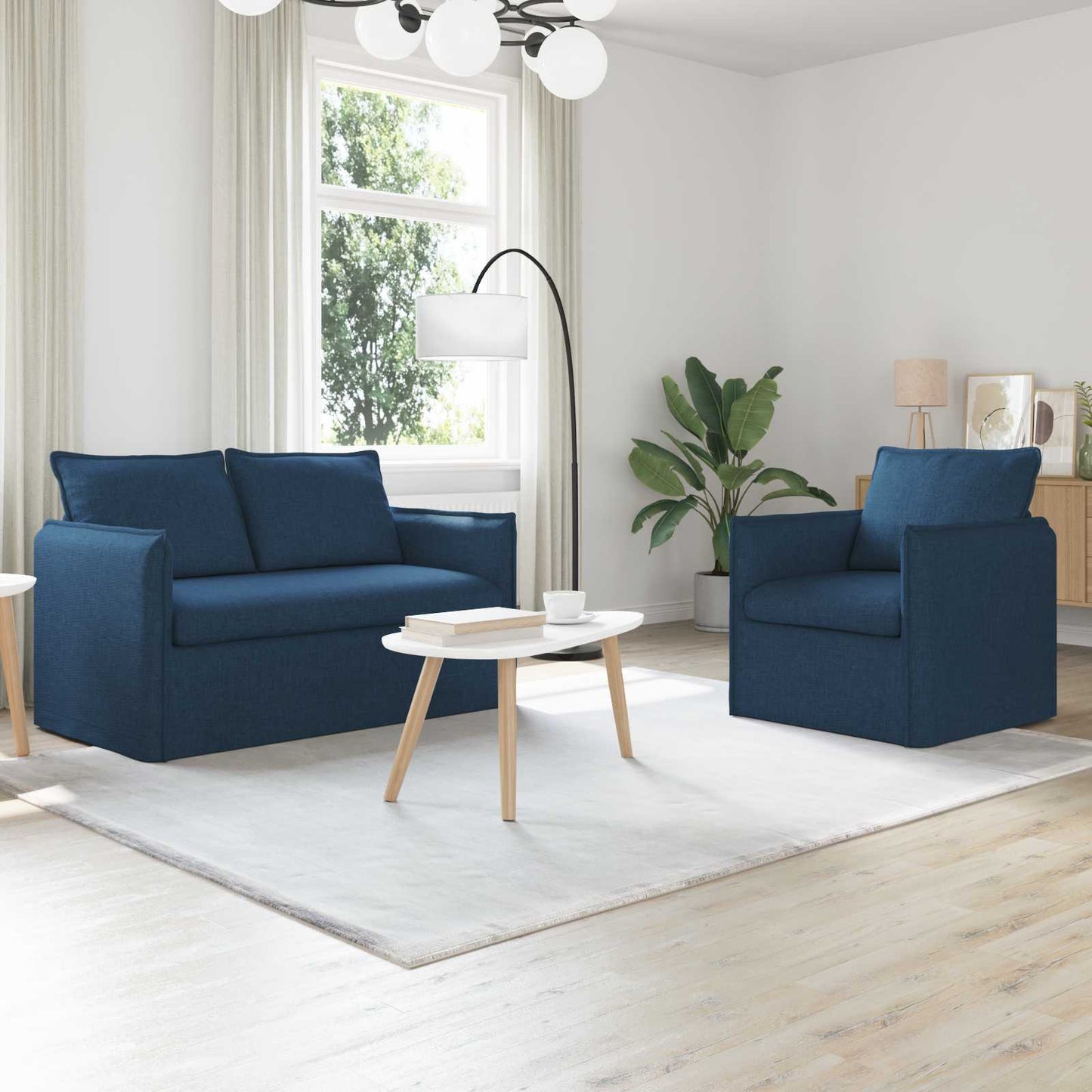 Sofa Set 2 pcs Blau 136 x 82 x 85 cm Stoff
