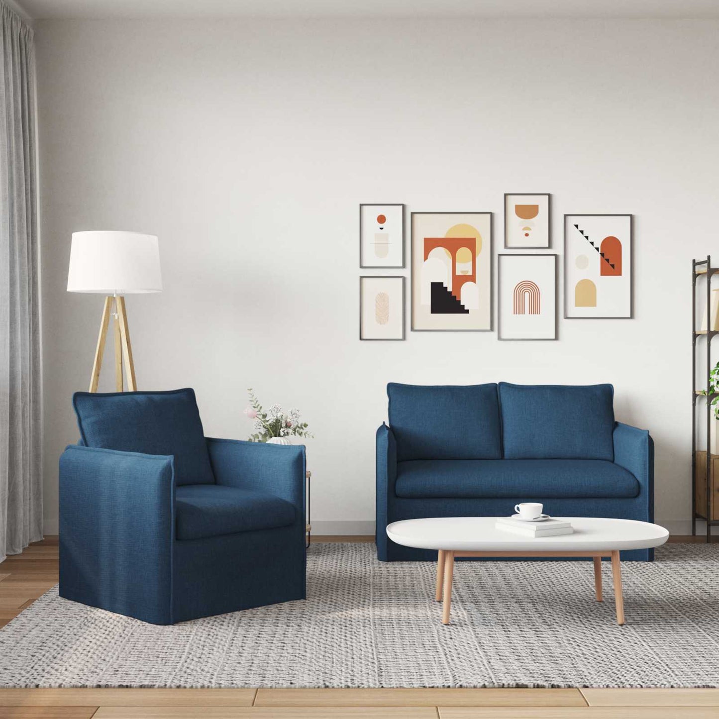 Sofa Set 2 pcs Blau 136 x 82 x 85 cm Stoff