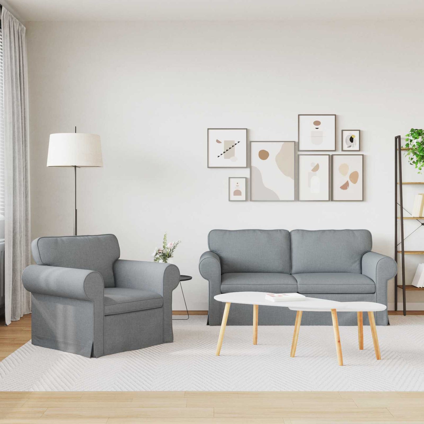 Sofa Set 2 pcs Hellgrau 175 x 82 x 80 cm Stoff